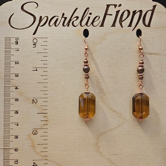 Bright and antique copper & brown faceted acrylic beaded dangle earrings - Picture 1 of 1